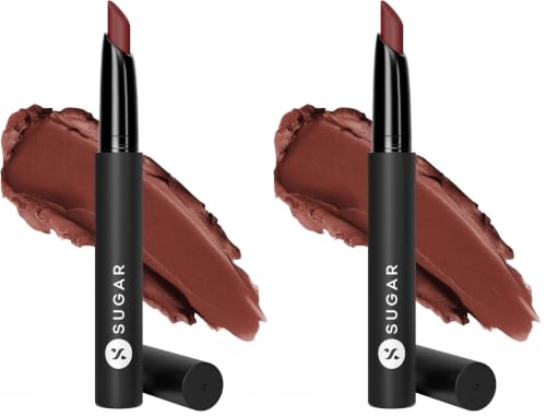 Image of SUGAR Cosmetics Matte Attack Lipstick for Women | Transferproof & Smudgeproof | Lasts upto 12hrs | Enriched With Jojoba Oil | 2gm - Tan Halen (Pack of 2)