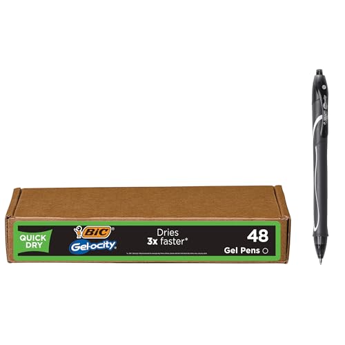Image of BIC Gel-ocity Quick Dry Retractable Gel Pen, Medium Point (0.7 mm), Black, 48-Count