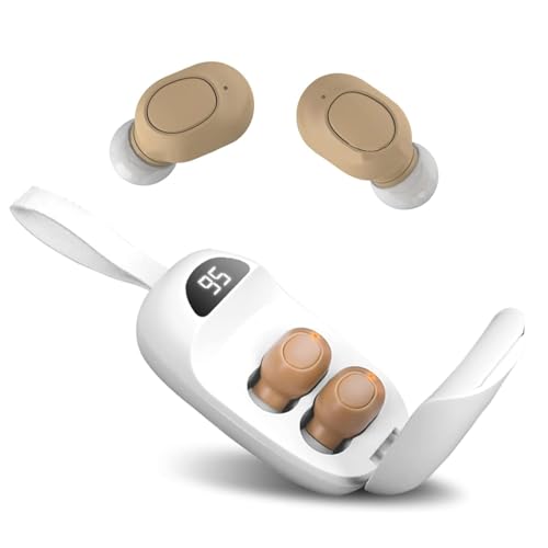 Digital Hearing Amplifier,Rechargeable Hearing Aids for Seniors Adults, One Button Control, Noise Cancelling, No Squealing, Magnetic Contact Charging Case with LED Power Display, Lanyard,white