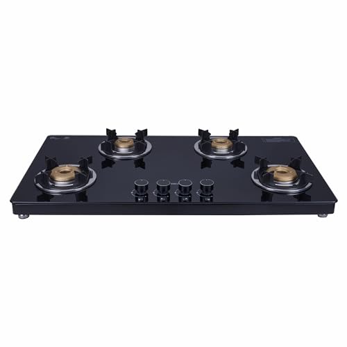 Elica Slimmest 4 Burner Auto Ignition Gas Stove with Double Drip Tray and Forged Brass Burners (904 CT VETRO 2J (TKN Crown DT AI))