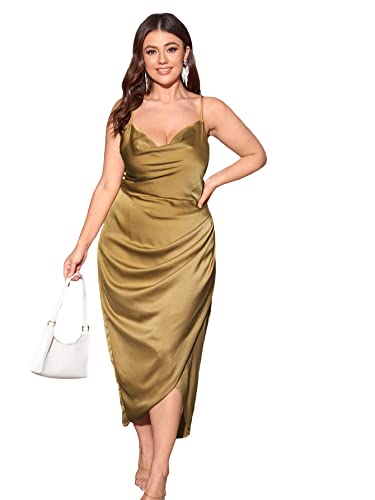 Image of Floerns Women's Plus Size Satin Spaghetti Strap Cowl Neck Wrap Party Cami Dress