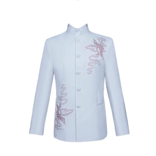 Blazer chinois homme col montant veste acétate noire et blanche costume ajusté
