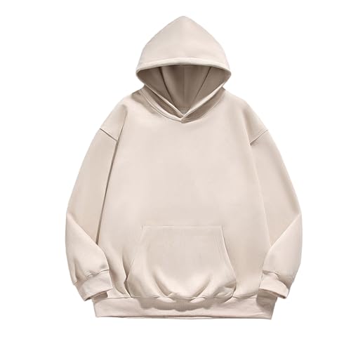 Zeiyignr Men's Casual Solid Pullover Fashion Loose Fit Long Sleeve Drop Shoulder Trendy Pocket Drawstring Hoodie Sweatshirt