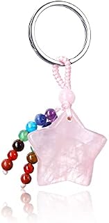 CrystalTears Rose Quartz Crystal Star Keyring Chakra Healing Crystal Gemstone Car Keyring Keychain for Women Girls Bag Charm Decor