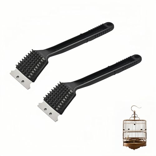 Image of 2pcs 2 in 1 Birdcage Brush, Stainless Steel Scraper with Wire Brush Head,Bird Cage Cleaning Accessories