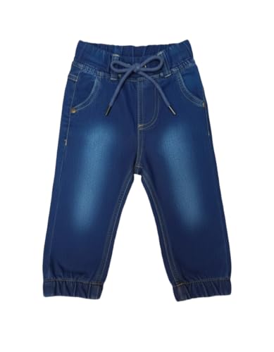 Image of A.T.U.N. (ALL THINGS UBER NICE) Boys Premium Cotton Jogger Jeans with Elastic Waist & Adjustable Drawstring | Soft Washed Denim Look Comfortable Bottom Wear for Kids