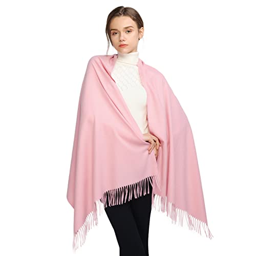 RIIQIICHY Écharpe D'hiver en Laine Cachemire Sensation de Chaleur Grande Écharpe Pashmina Étole Pour Femmes,Rose,Large