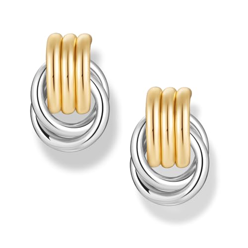 Gold-Plated Chunky Gold Earrings for Women Knot Link Circle Geometric Drop Dangle Earrings Studs Trendy Jewelry