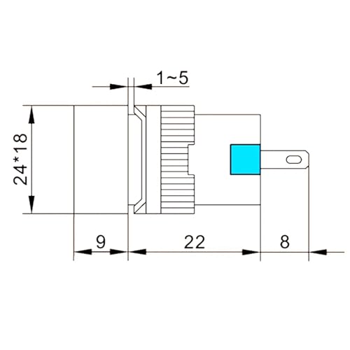 Pulsador de 5 pines 16mm rectangular con luz LED 12V azul para electrónica 7