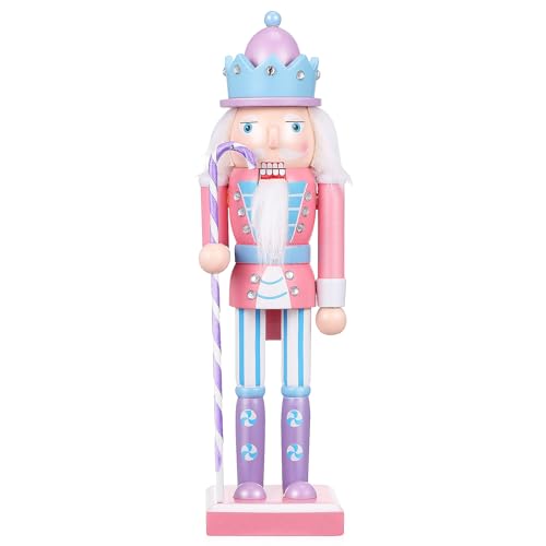 NOLITOY Christmas Nutcracker Figure, 10in Wooden Nutcracker Soldier Collectible Figures for Xmas Ornament Shelves and Tables Decoration, Pink