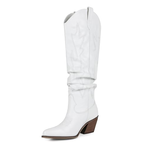 Abbleet Cowboy Boots for Women Slouchy Knee High Cowgirl Boots