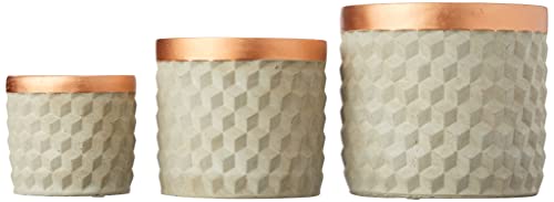 Kit Cachepot em Cimento 3 Peças, Mart, Cinza com Cobre, Mart Collection