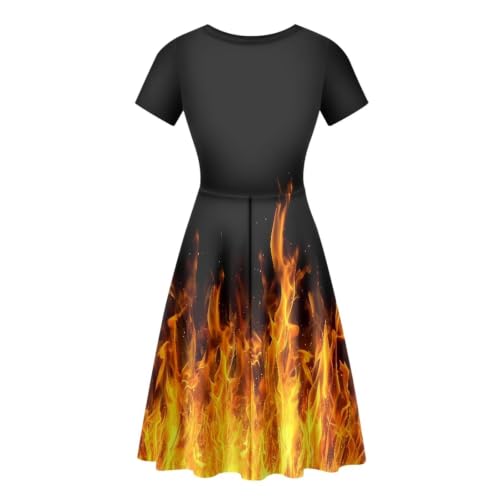 Image of POLERO Women Puffy Swing Elegant Party Midi Dresses Short Sleeve Round Neck A-Line Dress
