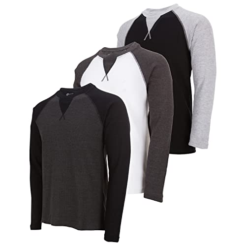 DARESAY 3 Pack: Thermal Long Sleeve Tee Shirt for Men- Henley & Crew Long Sleeve Shirts for Men – Mens Long Sleeve T Shirts