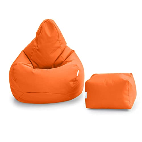 Loft 25 Fauteuil de jeu Bean Bag | Siège pouf pour salon d'extérieur et d'intérieur | Résistant à l'eau | Conception ergonomique pour le soutien du corps | Grand et Durable(Sac à fèves + pouf, Orange) Cover