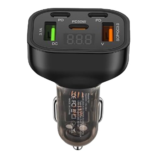 Fast Car Charger Adapter, 150W Car Charger, USB-A USB-C Car Charger, 5-in-1 Car Charger, Multi-Port Car Charger, Voltage Delivery Charger, Digital Display Car Charger For Camera & Laptop