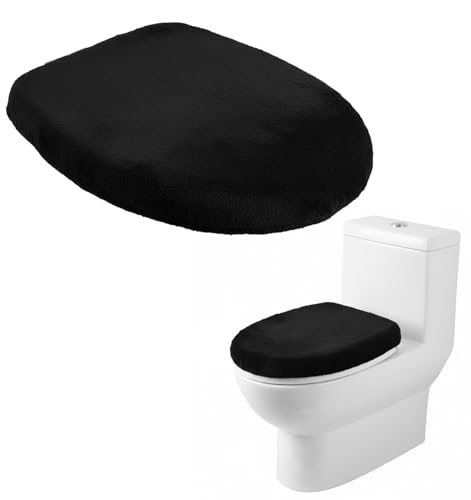 FRCTLNKG 1 Pc Black Toilet Cover Soft Velvet Polyester Black Toilet Seat Cover Absorbent & Machine Washable (15.75 10.63inch)