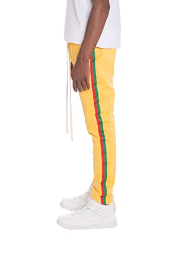 Mens Rasta Tape Stripe Track Pants Skinny Fit Stretch Trouser Elastic Jogger