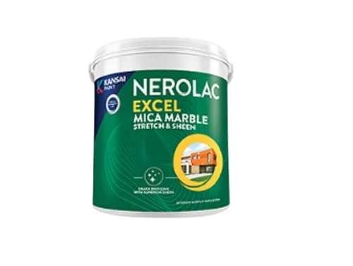 Nerolac Paint Excel Mica Marble Stret & Sheen Mmss1/Interior & Exterior Wall Paint/Weatherproof & Washable Paint|Ideal for Living Rooms, Bedrooms, Kitchens, and Outdoor Walls (white-1ltr)