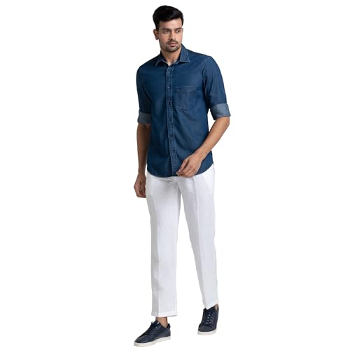 Image of Colorplus Tailored Fit Dark Blue Trouser for Men