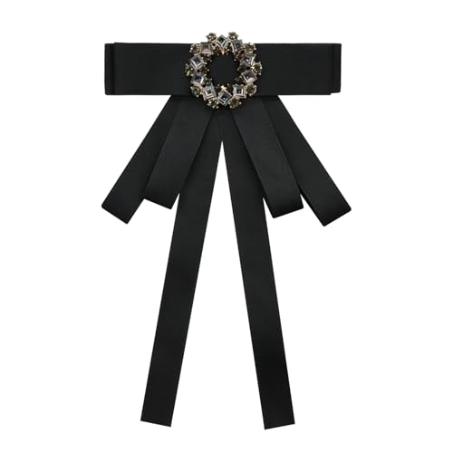 Image of LJBFNN Womens Bow Tie, Black Ribbon Bow Tie for Women, Clip on Adjustable Rhinestone Bowtie for School Uniforms Wedding