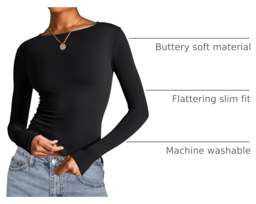 Image of AKEWEI Long Sleeve Crop Tops for Women 2 Pack Fall Going Out Outfits Cute Tight Basic Tees Shirt