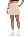 ODODOS Modal Soft Wide Leg Shorts for Women 4" High Waist Casual Relaxed Shorts with Pockets, Beige, Large