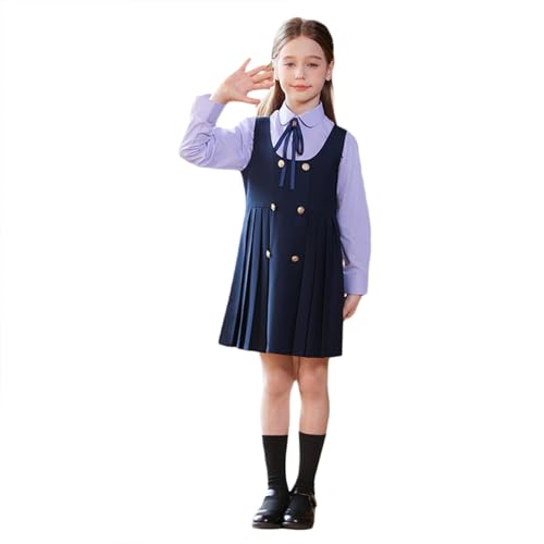 Vestido escolar para niñas con falda plisada acampanada y túnica con cremallera trasera