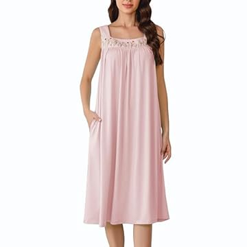 Camisola longa sem mangas para mulheres, vestido de noite vitoriano, bordado, vestidos femininos com bolsos, Rosa claro e bordado floral, P