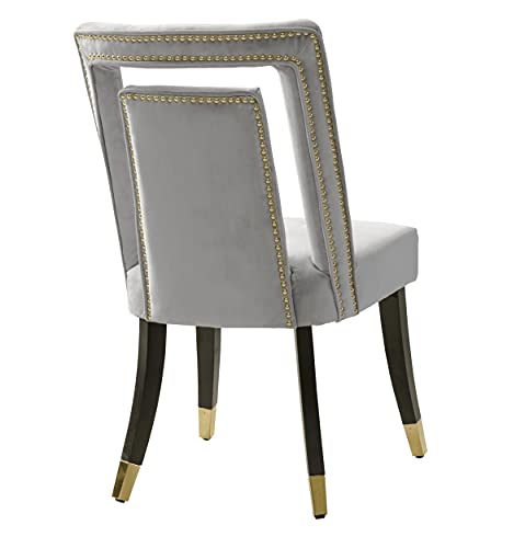 Iconic Home Elsie Dining Side Chair Velvet Upholstered Nailhead Trim Seat Espresso Finished Gold Tip Tapered Wood Legs Modern Transitional (Set Of 2), Silver #TOP5
