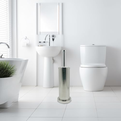 Image of Silver Chrome Toilet Bowl Brush with Holder with Removable Plastic Liner, Durable Bathroom Cleaning Tool, Bathroom Cleaner Brush for Efficient Cleaning and Hygiene