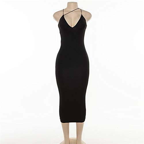 PRIMODA Women's Sexy Neon Asymmetrical Spaghetti Strap Dress Deep V-Neck Sleeveless Bodycon Midi Club Dress