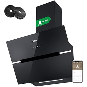 CIARRA CBCB6736F Classe A+++ Cappa Aspirante Inclinata 60 cm 650m³/h Controllo touch 4 livelli con Filtro Carbone CBCF003 Riciclaggio Evacuazione Cappa Decorativa Nero