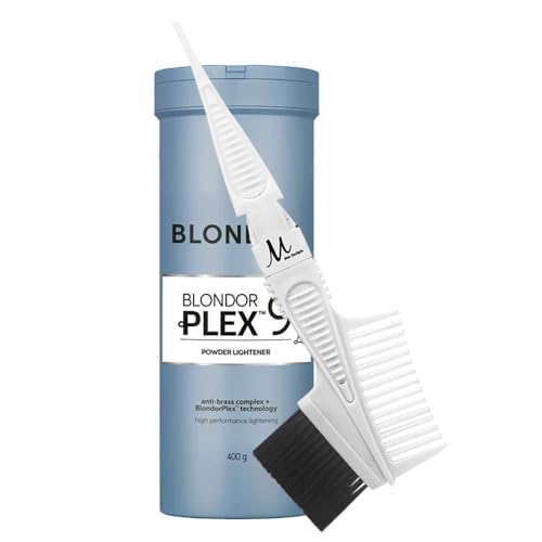 Blondorplex 9 Multi Dust-Free Powder Lightener | Blondorplex Bleach Hair Lightening Powder 14.1 Ounce and M Hair Designs Tint Brush Comb (Bundle)