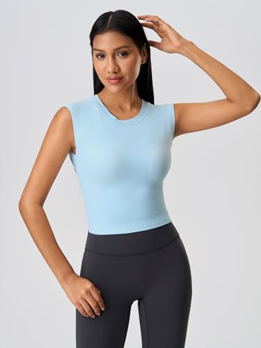 Image of ABOCIW Women Twist Back Workout Top with Built in Bra Cap Sleeve Pilates Yoga Crop Top Athletic Gym Shirt