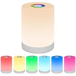 Lampara Mesa De Noche Rosa Luz De Nocturna LED, Lámpara De Mesa De Noche Inteligente, USB Recargable Diseño De Control Táctil Portátil Cambio De Color RGB Para Niños Habitación Cámping (Blanco Cálido)