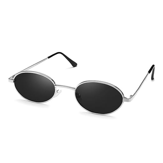 akayi Retro Oval Sunglasses, Silver Metal Frame, Dark Grey Lenses, Classic Design-picture-16