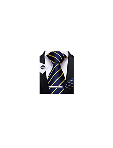 Image of DiBanGu Mens Striped Tie Silk Woven Necktie and Pocket Square Cufflinks Tie Clip Set Wedding Business Formal Gift Tie for Men