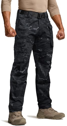 CQR Men's Tactical Pants, Water Resistant Ripstop Cargo Pants, Lightweight EDC Work Hiking Pants, Outdoor Apparel, Duratex Mag Pocket Print Utility Camo Black, 42W x 30L