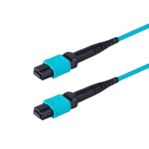 SpeedyFiberTX 1-Pack 250 Feet 12 Fiber Low Loss Non-Pinned MPO to MPO Fiber Trunk Cable, Type-B, OM3 Corning ClearCurve Fiber, Fire Retardant Plenum Cable Jacket | MTP Compatible