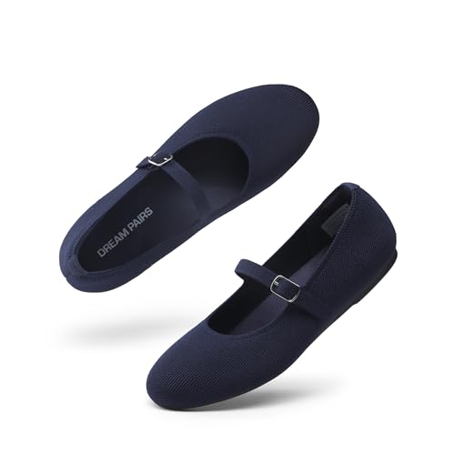 DREAM PAIRS Women's Mary Jane Ballet Flat Shoes Dressy Foldable Knit Flats with Arch Support Comfortable for Casual Work Office 6.5 Navy