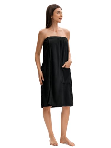Image of Towel Wrap For Women After Shower,Plush Bath Robe Female,Sauna Spa Wrap Around Towels With Pockets