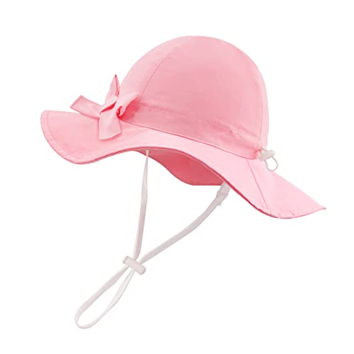 SEYUFN Sonnenhut für Babys, breiter Krempe, für Kinder, mit verstellbarem Kinnriemen, niedlich, Jungen, Mädchen, Sonnenschutz, Sommerhut(0-6 Monate, A-Rosa) Cover