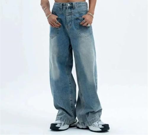 Men's Denim Pants Solid Color Loose Streetwear Trousers Straight Wide Leg Korean Style Jeans3