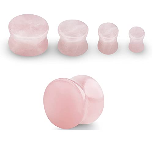 Rose Quartz Natural Stone Double Flared Plugs, Sold as a Pair (6mm (2GA)) by Pierced Owl - Used condition - Image 2