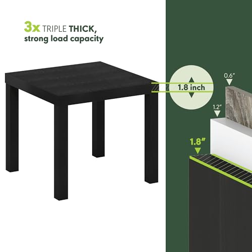 Image of Furinno Classic Toolless Square Side Table, 1.8 inch Thick Tabletop, Black | Modern End Table, Simple Night Stand, Bedside Table, for Living Room, Bedroom