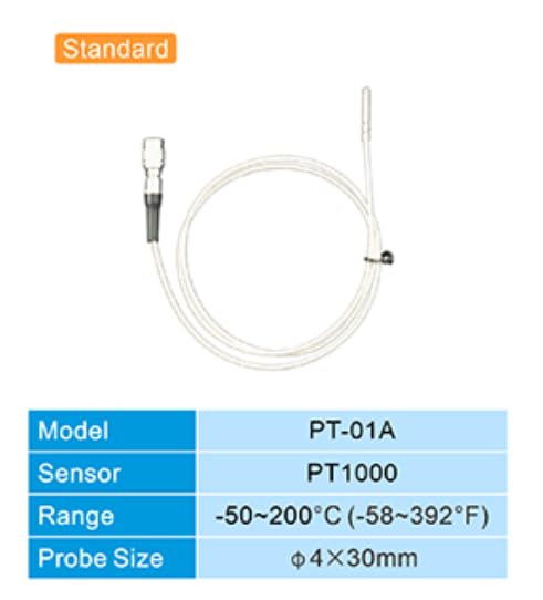 Platinum RTD Thermometer with Standard PT1000 Platinum Thermal Resistance PT-01A Sensor Range -50-200°C(-58-392°F) Size ⌀4 * 30mm Accuracy 0.1°C Large LCD Display