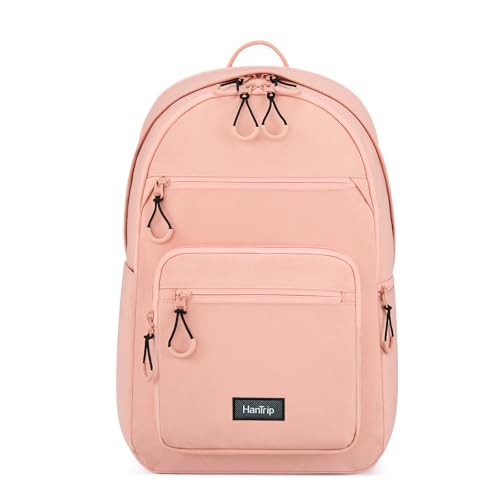 Carry On Travel Backpack For Women, 18 Inch Water Resistant Large Backpack Lightweight Bookbag For Men, 8x14x18 Personal Item Bag Casual Daypack Backpacks For Work Office Commuter (Pink)