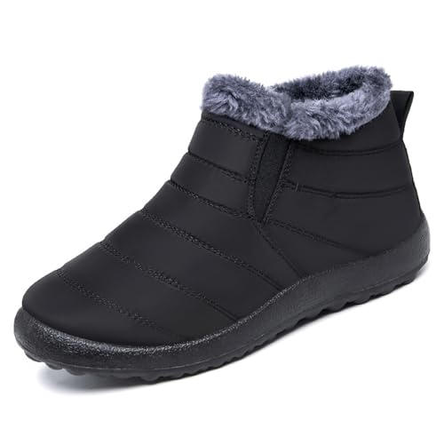 Womens Snow Boots Comfortable Warm Fur Lined Ankle Boots Womens Winter Snow Boots Outdoor Non-Slip Ankle Boots (Black,8)