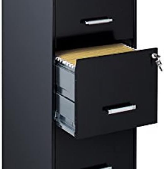 File Cabinet Black Commercial Vertical 4 Drawer Letter Important Documents Hanging File Folders Storage Organizer Office with Lock Key Safety